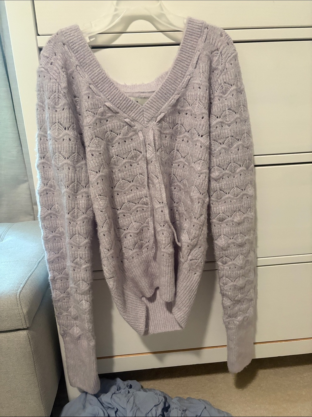 Hollister Lavender V-Neck Lace Knit Sweater